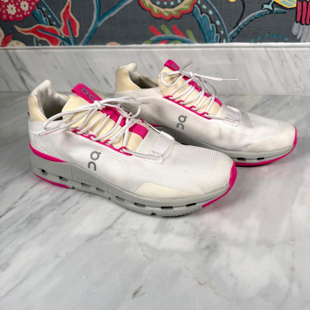 On Cloudnova Womens Ivory Pink Running Shoes Sneakers 26.98495 Size 11 Lace